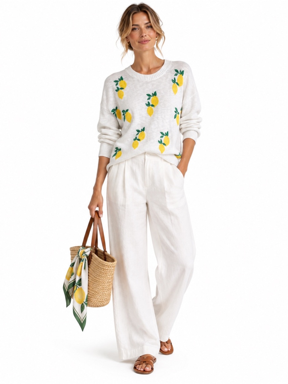 J. CREW  Factory Lemon Beach Pullover Sweater XL Il Limone Coastal Lemon Print
